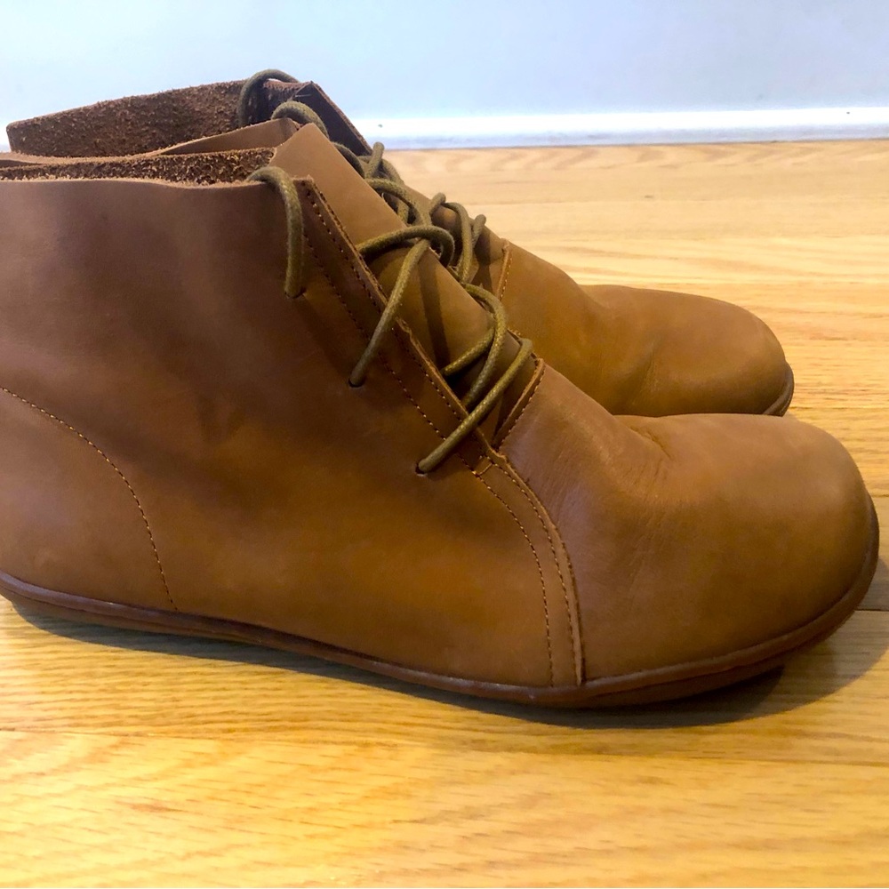 Brown “barefoot” leather lace up booties